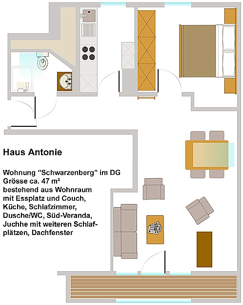 Grundriss der Ferienwohnung Schwarzenberg im Haus Antonie in Füssen